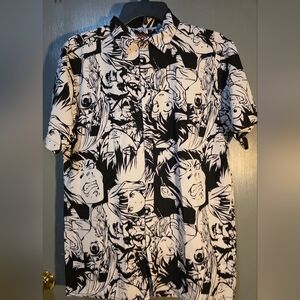 Black and White Anime Button-Up Shirt